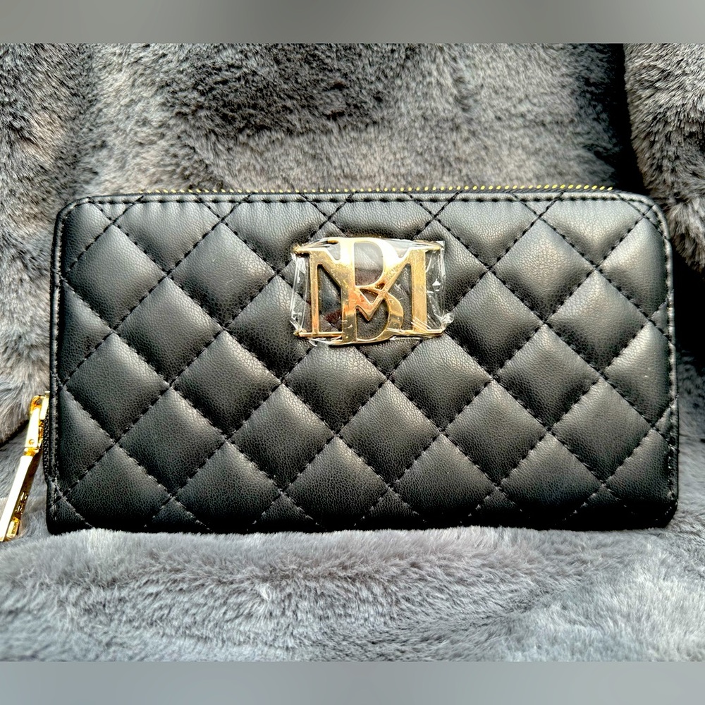 NWOT Badgley Mischka Wallet Quilted Black Vegan Leather